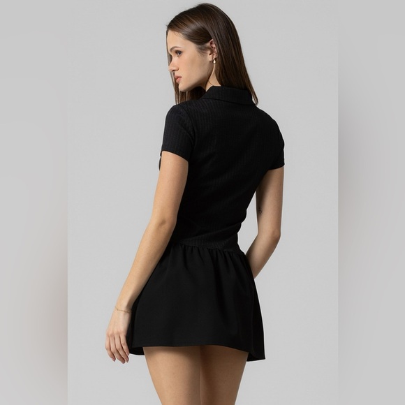 Black Short Sleeve Mini Polo Tennis Dress - Picture 3 of 6